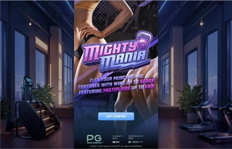 Mighty Mania – peamenüü ja panuse valiku ekraan